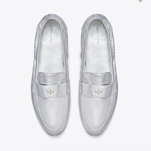 Tory Burch Metallic Silver Loafers